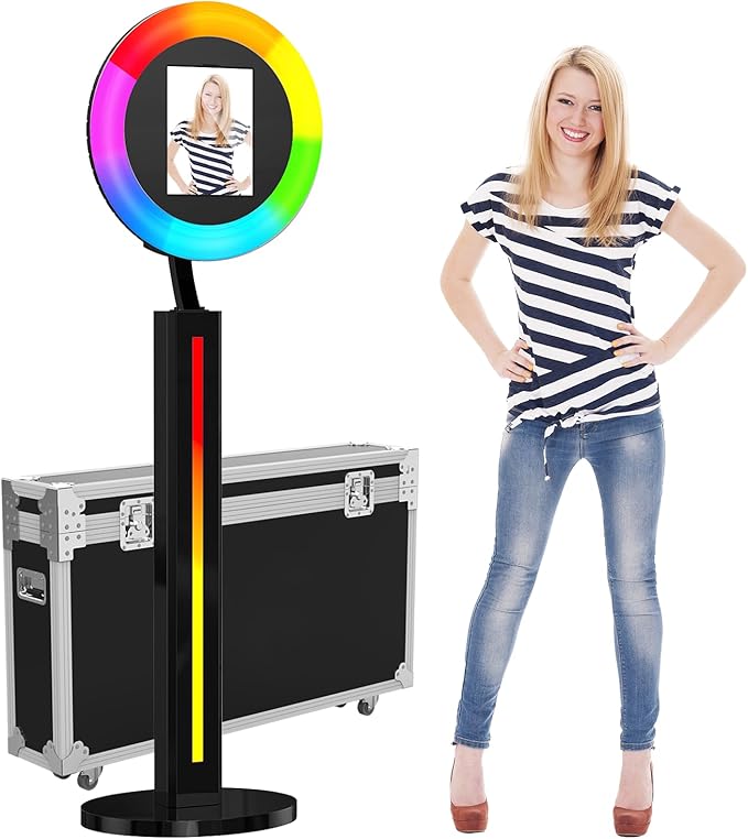 HARZHI Portable Photo Booth Compatible with Ipad, for Ipad Photo Booth Shell Stand Stand Provide Chacktok Photo Booth Software for Party and Wedding, Free Custom Logo, Flight Case