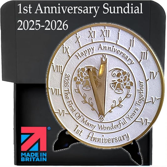Anniversary Sundial Gift for A 1st Wedding Anniversary in 2026 - Recycled Metal Home Decor Or Garden Present Idea - Handmade in UK for Him, Her Parents Or Couples 1 Year Celebration