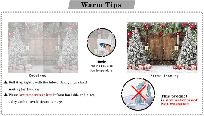 8x10ft Christmas Backdrop Snowy Wooden Door Background Pine Garland Christmas Trees Gifts Lanterns Red Gold Ornament Winter Photography Backdrop Xmas Party Banner Home Wall Decoration 114