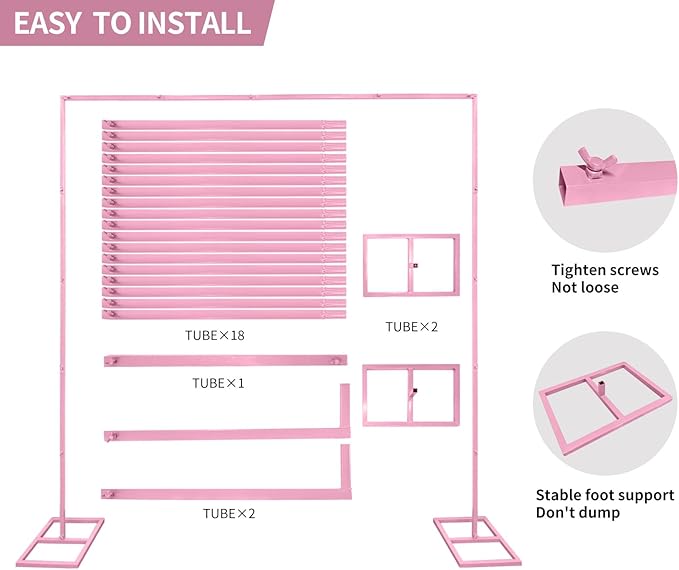 9.9FT Pink Metal Wedding Arches for Ceremony Square Balloon Arch Stand Rectangular Backdrop Stand for Anniversary Birthday Party Bridal Shower Home Indoor Outdoor Decoration