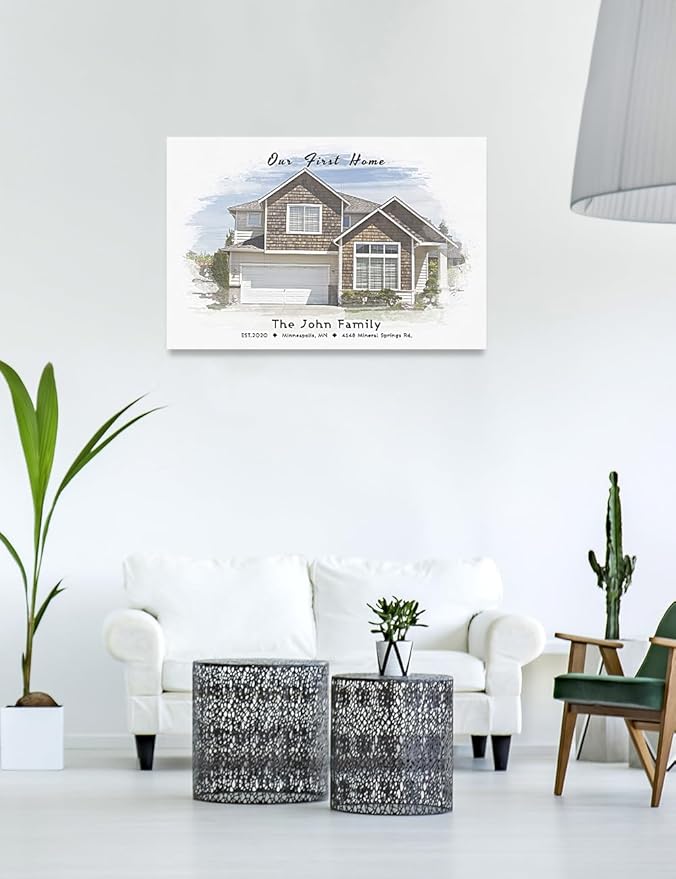 IPIC - Custom Watercolor House Portrait. Watercolor House Painting Personalized Housewarming Gift Custom Giclee Print Includes Names and the Special Date. W 30" x H 20" Ready to Hang.
