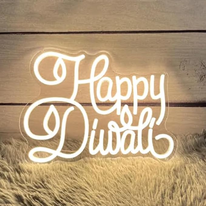 Happy Diwali Neon Sign,Shubh Diwali Diya LED Neon Light Sign, Indian Diwali Party Wall Decor Hindu Festival Of Lights, Diwali Gift Size:20 x 14.5inches