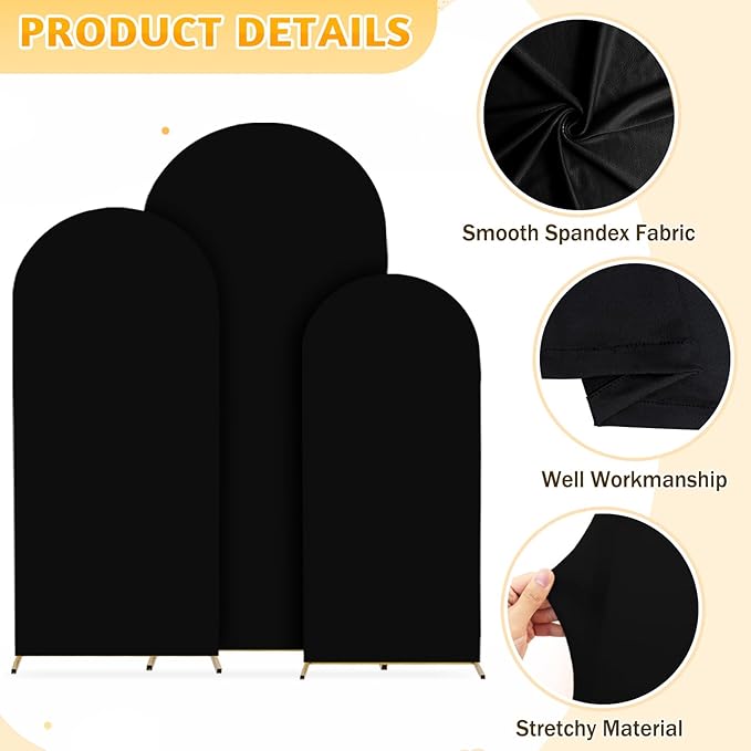 Arch with Cover Backdrop Black Backdrop Cover 4&5&6ft Metal Arch Backdrop Stand and Cover Set of 3 Wedding Arch Backdrop Balloon Arch with Cover for Banquet Event Ceremony Reception Decor
