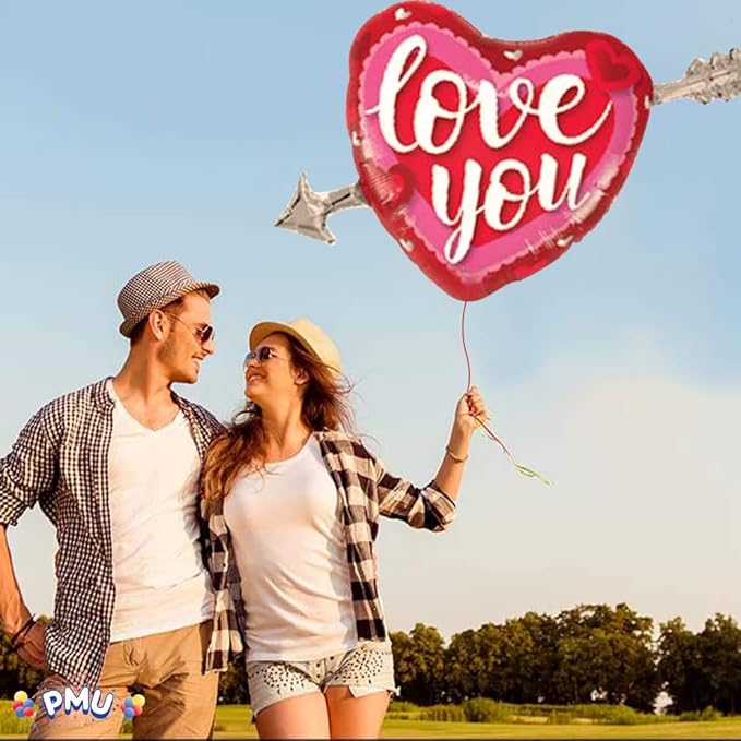 PMU Valentines Day 39 Inch Mylar Foil Balloon Love You Heart and Arrow (10/Pkg) Pkg/1