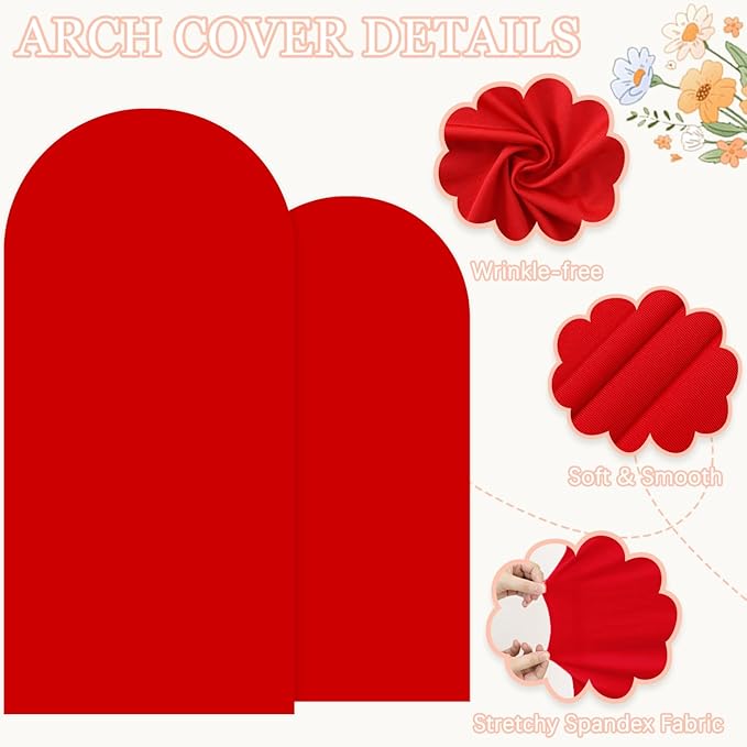 Wedding Arch Backdrop Stand Set of 2 with Cover (7.2FT, 6FT) Gold Metal Balloon Arch Stand Stable Frame Red Arches Cover Chiara Arch Backdrop Stands Cover for Birthday Party Banquet Event Decor