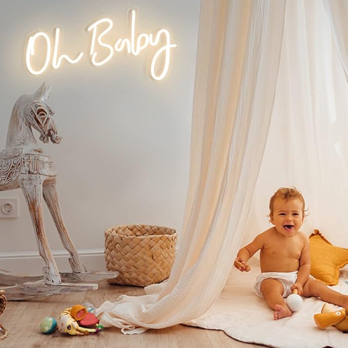 DIVATLA 38"x15" Large Oh Baby Sign for Backdrop - Oh Baby Neon Sign Dimmable Light Up Sign for Gender Reveal, Wedding, Birthday Party Bedroom Wall Decor