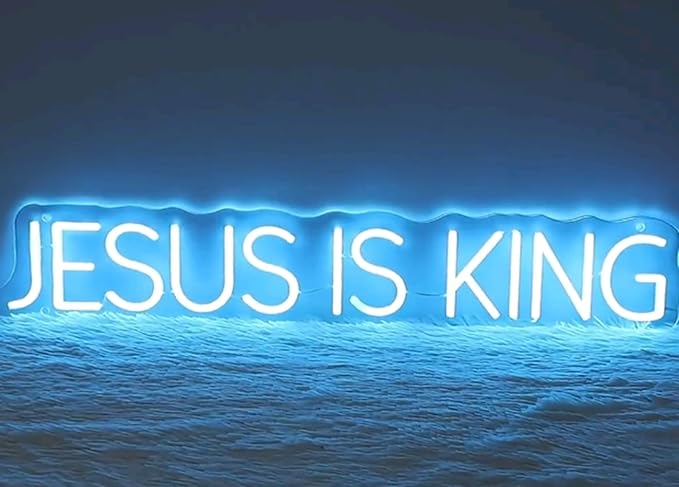 Jesus is king Neon Sign,Jesus Led Light Sign,Handmade Led Light Sign,Christian Decor,Gifts For Friends,Bedroom Wall Hangings,Religious Gift Size:20x4inches