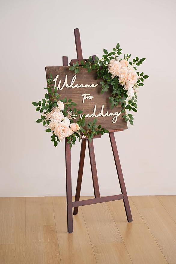 2pcs Babypink Deluxe Welcome Sign Artificial Flowers Wedding Backdrop Garland Hanging Floral Arrangements for Ceremony Reception Entryway Board Sweetheart Table