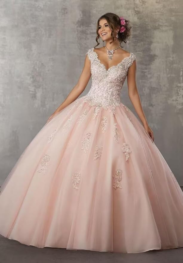 Laces Appliques Long Ball Gown Puffy Tulle Quinceanera Dresses Wedding Dresses with Sleeveless