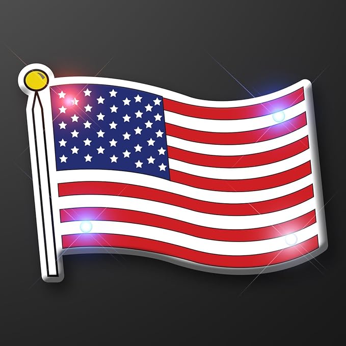 Light Up Patriotic American Flag Flashing Blinking LED Body Light Lapel Pins (25-Pack)
