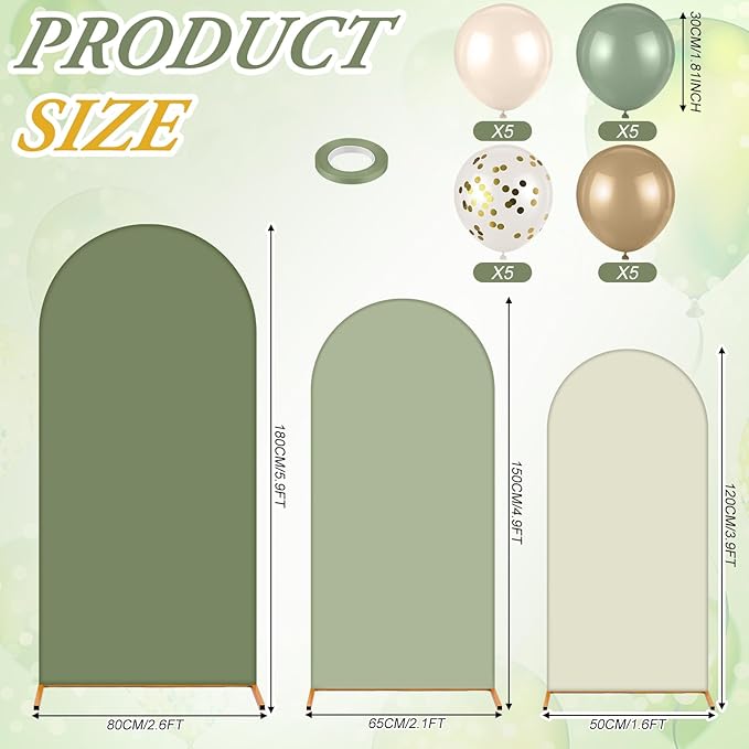 34 Pcs Sage Green and Beige Balloon Arch Backdrop Covers 4ft 5ft 6ft Sage Green Spandex Arch Backdrop Covers with Balloons for Wedding Bridal Shower Bachelorette Ceremony Outdoor Decorations