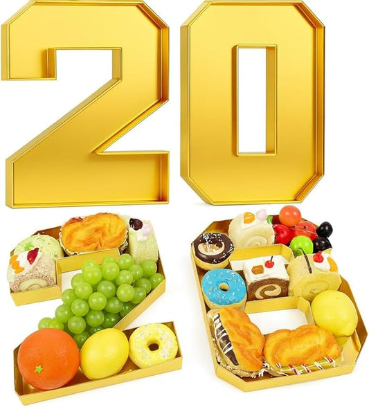 2026 Number Charcuterie Board Set – 4 Fillable Food Trays for Graduation Party, Birthday and Christmas – Gold Cupcake Holder for Snacks – New Years Serving Tray – Tabletop Christmas Decor