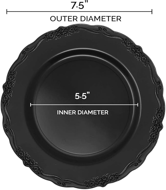 Elegant Plastic Plates, Disposable Dinnerware Sets, Plastic Dinner Plates, Disposable Plates for Party, Disposable Plastic Plates, Party Plates (Black, 120 Plates (7.5" Salad Plates))