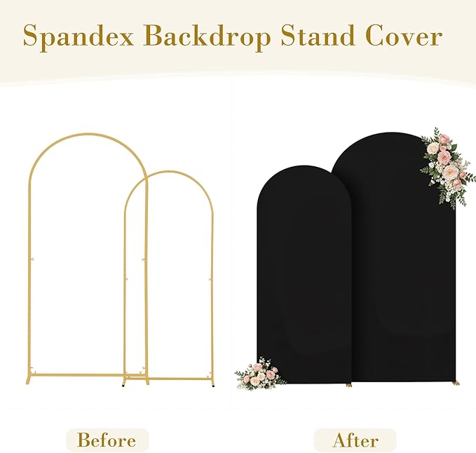 Black Photo Arch Backdrop Cover Set of 2 Spandex 7.2 and 6ft Black Arch Covers Stretchy Backdrop Party Arch Stand Covers for Birthday Baby Shower Wedding Bridal Shower Banquet Background Decorations