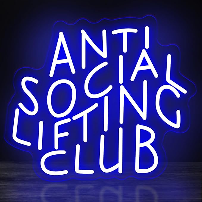 Anti Social Lifting Club, Neon Light Signs, Weight Lifting Sign, Workout Gym Wall Decoar, Home Gym Sign, 14.6"x12.6"
