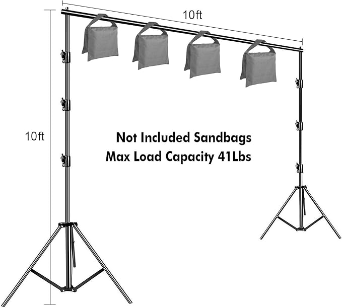 SLOW DOLPHIN 10 x 10Ft Photo Video Studio Heavy Duty Adjustable Muslin Backdrop Stand Background Support System Kit for Photography with Carrying Bag 8 Pcs Clip Clamps