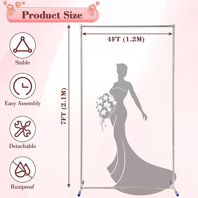 Wedding Arch Backdrop Stand, Heavy Duty 7FT Tall, 4FT Wide Square Rectangular Wedding Arch Frame for Parties Ceremony Birthday Baby Shower Anniversary Stainless Steel Balloon Arch Stand
