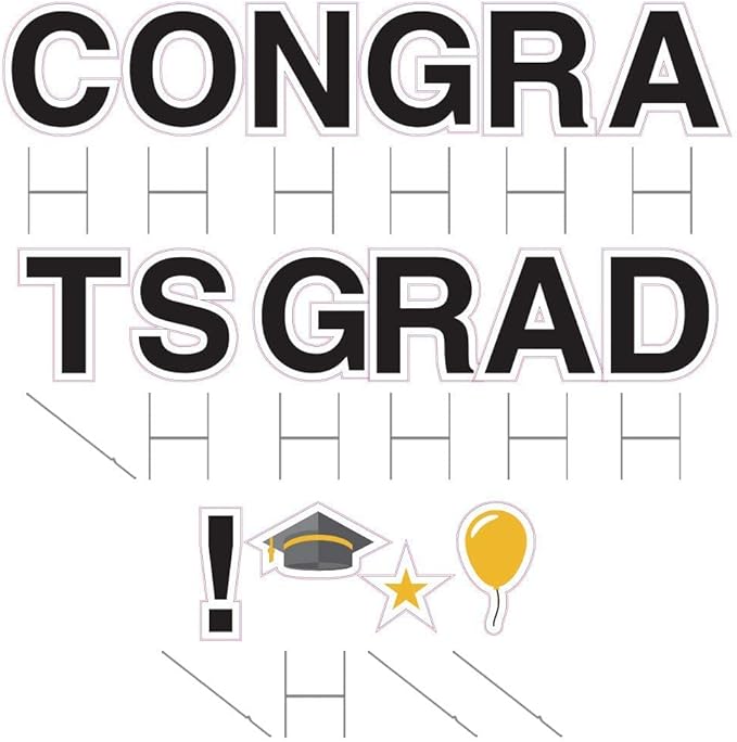 Vispronet Congrats Grad Yard Signs with Stakes – Each Letter is 18in Tall – Includes Bonus Star, Grad Cap and Balloon – Weather-Resistant Signs and Steel Stakes