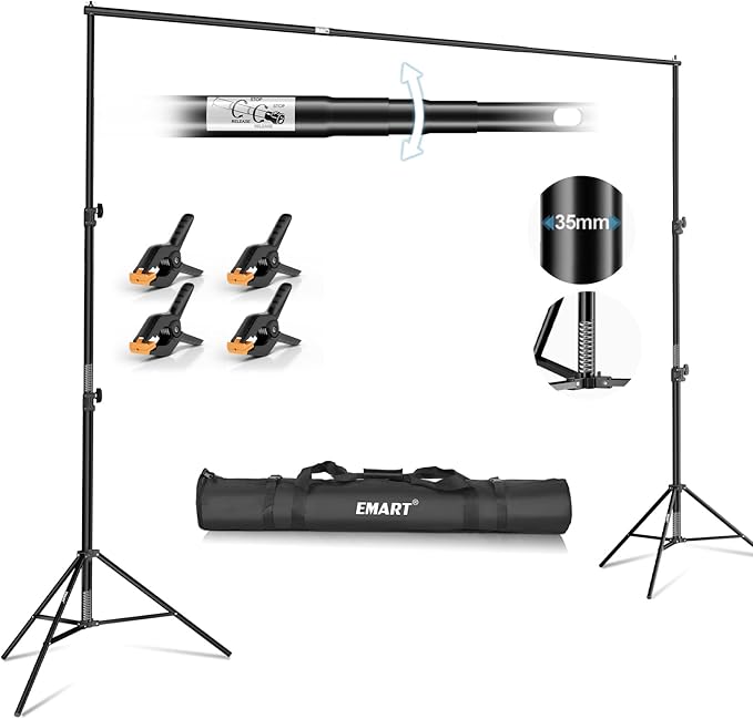 EMART 10x10FT Backdrop Stand Heavy Duty,Photo Back Drop Adjustable Stand Kit with 4 Backdrop Clamps and Carry Bag,Background Support System for Photography Studio,Parties,Wedding,Event Decorations