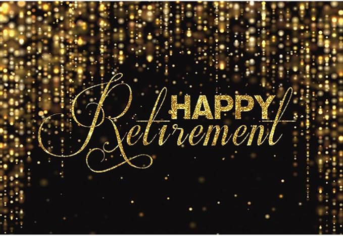 10x8ft Happy Retirement Photography Backdrop Luxury Black and Gold Party Backdrop Background Gold Glitter Celebrate Retirement Party Decorations Wallpaper Studio Props Bokeh Banner Supplies