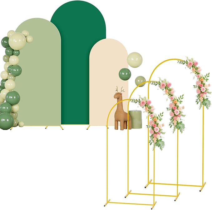 Arch Stand and Cover Set Green Spandex Fitted Arch Cover Metal Arched Stand with Arched Backdrop Covers for Wedding Birthday Party Baby Shower Decoration