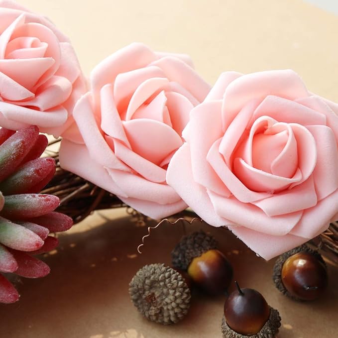AmyHomie Artificial Flower 50pcs Real Looking Fake Roses w/Stem for DIY Wedding Bouquets Centerpieces Arrangements Party Baby Shower Valentines Day Christmas Tree Decorations