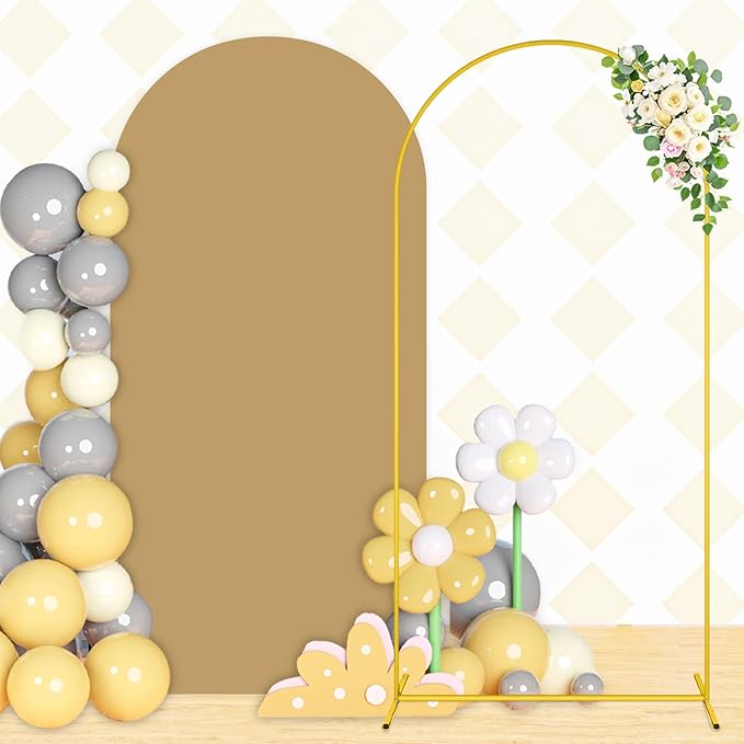 Backdrop Arch Stand with Cover 7.2FT Wedding Arch Stand and Brown Arch Cover Set Metal Arched Frame Stands Balloon Arch Backdrop Stands Covers for Birthday Party Bridal Shower Ceremony Banquet Decor