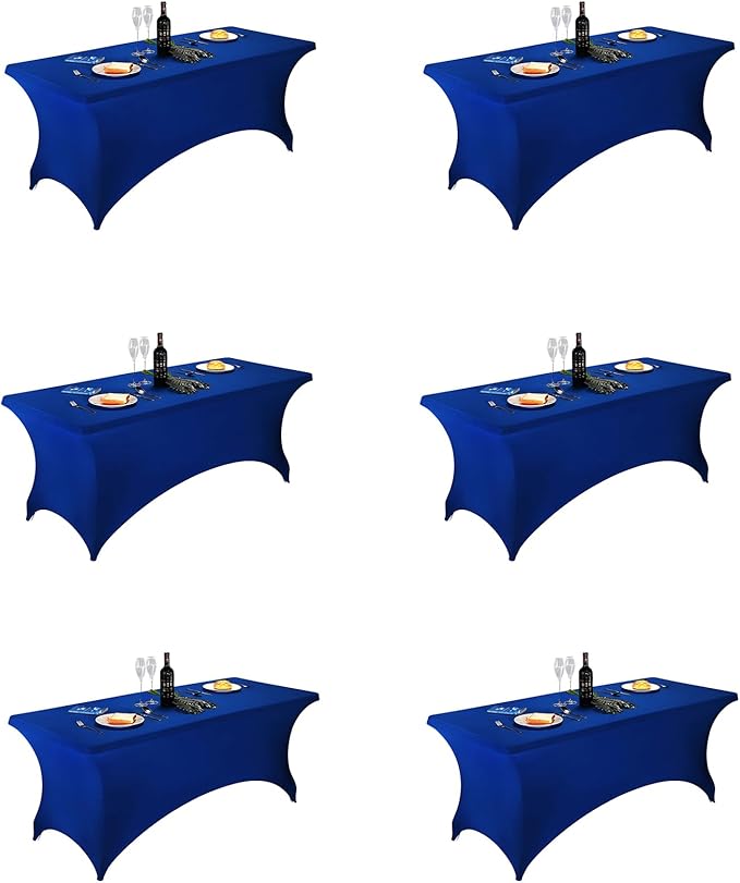 FORLIFE 6Pack Spandex Table Covers 6ft，Fitted Tablecloth for 6ft Rectangular Tables, Stretch Patio Table Covers, Universal Spandex Table Cover for Wedding, Banquet, Party - Royal Blue