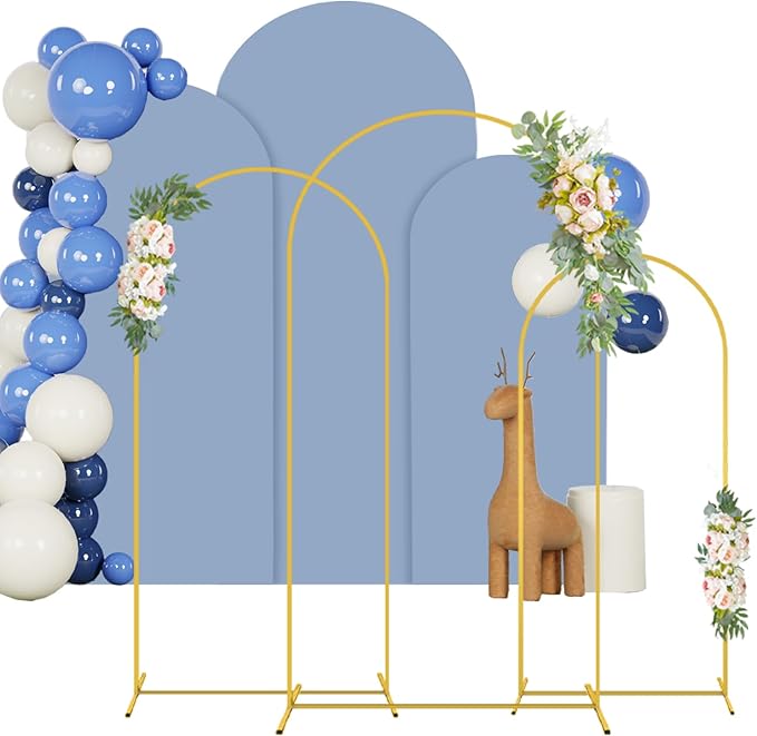 Arch Stand with Cover 6FT 6.6FT 7.2FT Dusty Blue Spandex Arch Covers Metal Arch Stand with Arched Backdrop Covers Set of 3 Arched Stand Covers for Wedding Birthday Party Decorations