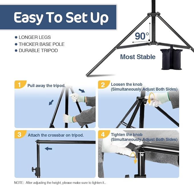 Kate Backdrop Stand Kit for Photography, 10x8.5ft(WxH) Adjustable Heavy Duty Photo Background Stand with 8 Clamps and 2 Sandbags, Back Drop Support System Stand for Backdrop Parties