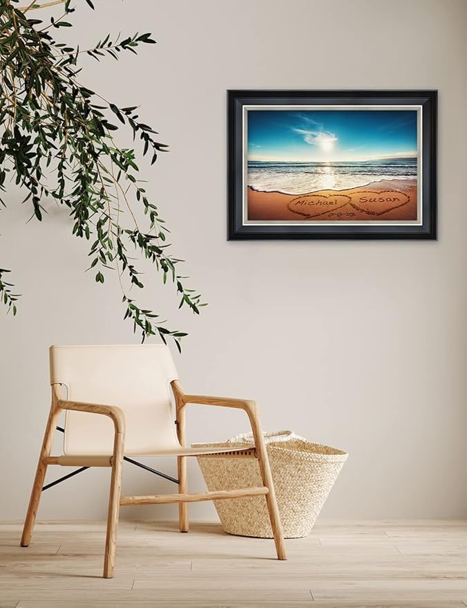IPIC - Heart in Heart, Personalized Framed Wall Art with Names and Date on, Giclee Prints with Solid Wood Frame, Customized Gift and Memorial Gifts for Wedding Anniversary.