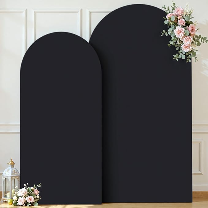 Black Photo Arch Backdrop Cover Set of 2 Spandex 7.2 and 6ft Black Arch Covers Stretchy Backdrop Party Arch Stand Covers for Birthday Baby Shower Wedding Bridal Shower Banquet Background Decorations