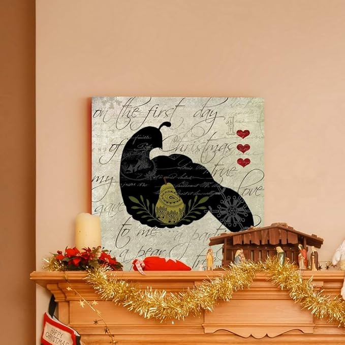 Renditions Gallery Twelve Days of Christmas Wall Art, Partridge in a Pear Tree, Cute Winter Artwork, Holiday Decor, Premium Gallery Wrapped Canvas, Ready to Hang, 24 in H x 24 in W, Made in America
