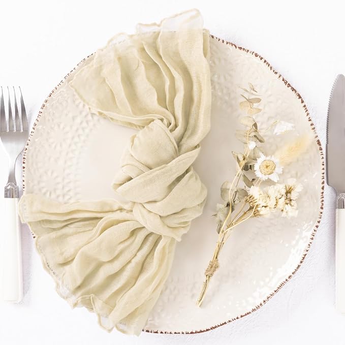 50 Pack Beige Cheesecloth Napkins Spring Cloth Napkins Set of 50 Cream Dinner Napkins Bulk 21x21 Inches for Wedding Bridal Shower Baby Shower Valentine's Day