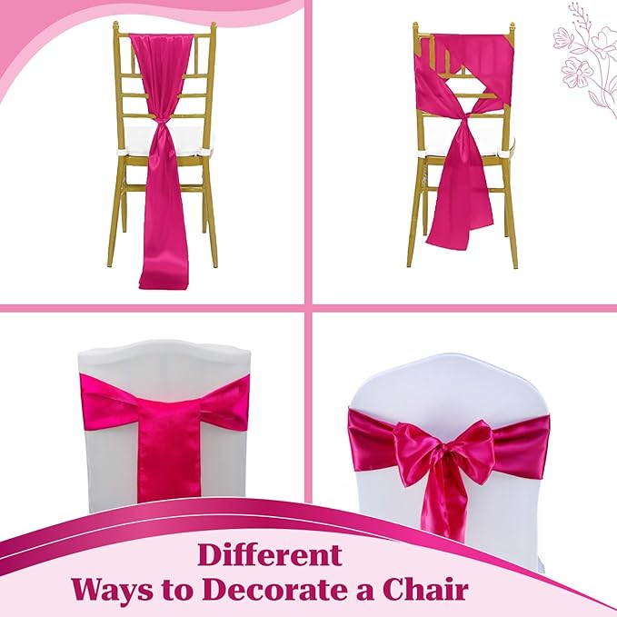 VDS Satin Chair Sashes Chair Cover Back Tie Sateen Bows Ribbon for Wedding Birthday Graduation Engagement Ceremony Event Party Banquet Venue Hotel All Dining Chair Decoration (75PC) (Magenta)