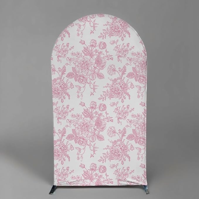 Arch Backdrop Cover Baby in Bloom Baby Shower Arch Stand Spandex Fabric Cover Blue Flowers Floral Pink Bows Girls Birthday Party Baptism Decorations (3.3X6.5ft,G-4029)