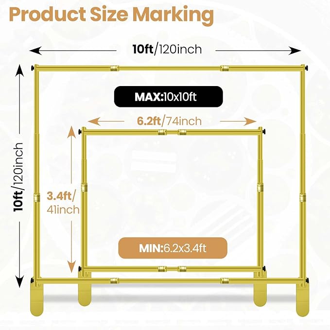 Jiang&Rong 10x10ft Heavy Duty Backdrop Stand Kit - Adjustable Step and Repeat Photo Banner Stand for Photography, Trade Shows, Photo Booths, Events(Golden)