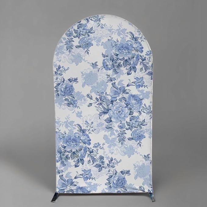 Arch Backdrop Cover Baby in Bloom Baby Shower Elastic Spandex Fabric Blue Pink Flower Floral Bows Girl Birthday Party Baptism Decoration (3x6ft(90x180cm),G3854)