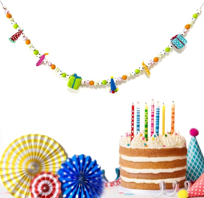 2 PCS Pre-Strung Happy Birthday Banner, Rainbow Party Decorations, HAPPY BIRTHDAY Felt Ball Garland, Personalized Birthday Sign for Birthday Decor, Party Supplies, Photo Prop, Decoración De Cumpleaños
