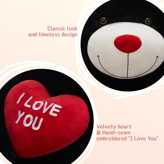 4.3 Feet Giant Teddy Bear Stuffed Animal, Large Black Plush Toys for Kids, I Love You Valentines Gift for Girlfriend Wedding