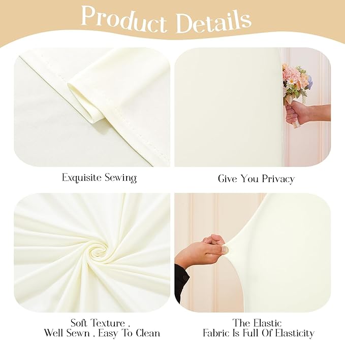 Ivory Arch Backdrop Cover Set of 3 - Spandex Arch Covers 7.2FT 6.6FT 6FT Stretchy Fabric Backdrop for Wedding Ceremony, Bridal Baby Shower, Birthday Party, Photo Booth Background Decor