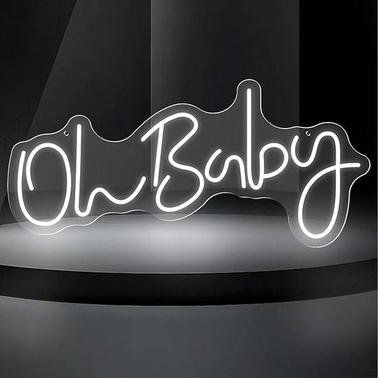 Oh Baby Neon Sign for Backdrop Wall Decor, Baby Shower LED Neon Light for Wall Decor, 19.6×8.6 Inch Large Size, USB Powered for Party Decorations & Night Lighting, Birthday Wedding Bar (White)