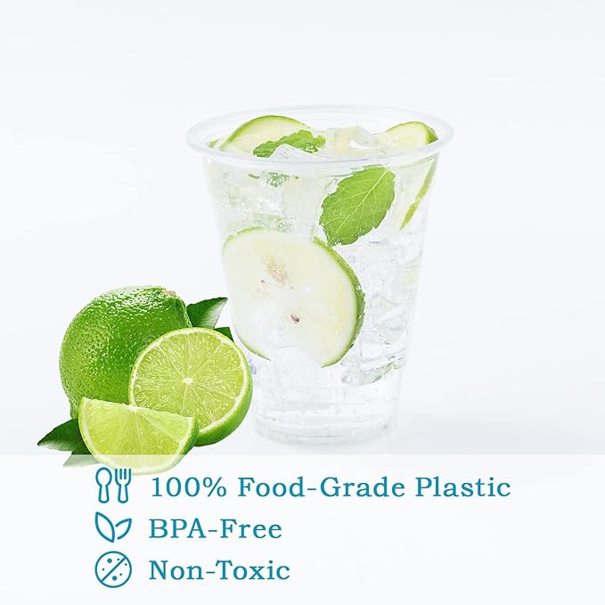 Turbo Bee 200 Pack 12 OZ Clear Plastic Cups, Disposable Crystal Plastic Party Cups for Iced Coffee, Smoothie, Slurpee, or Any Cold Drinks