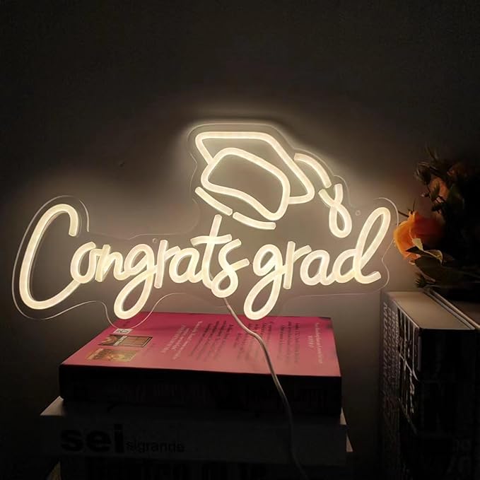 LED Acrylic Congrats Grad Neon Sign Dimmable Congrats Grad Banner Graduation Decorations Class of 2025 for Party Room Dorm Backdrop Celebration Gifts(Warm White)
