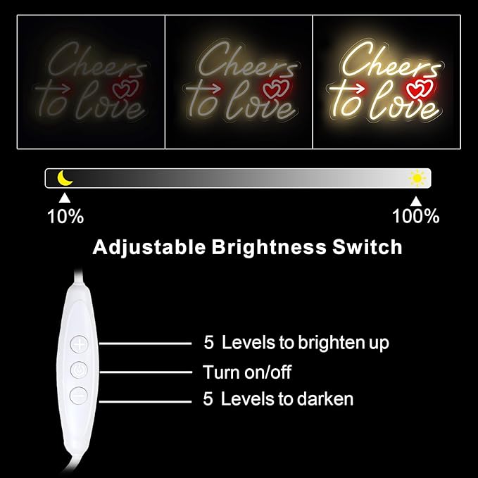 Cheers To Love Neon Sign, Warm White LED Neon Light for Wedding, Engagement Party & Anniversary, Valentine’s Day Decorations, Celebratory Wall Art for Date Night & Party Backdrop Decor 16.5"x11.8"