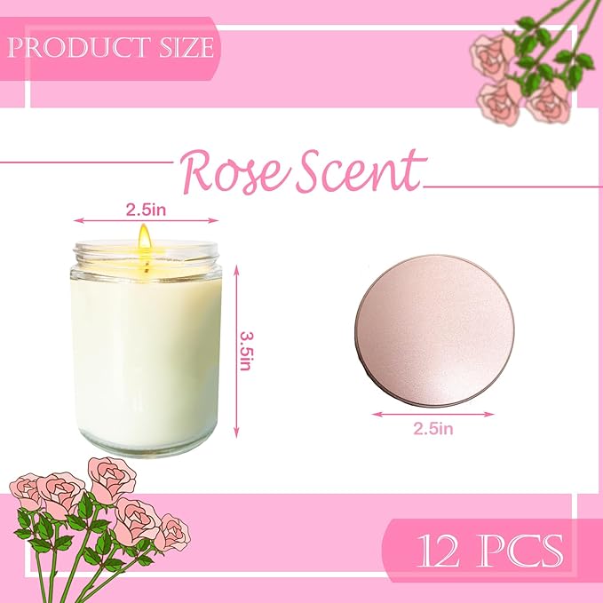 24 Pcs 6 Oz Rose Scented Soy Candles Set,Mason jar Bulk Candles for Gifts,Aromatherapy Candle,Great Stress Relieving Scented Candle for Girls as a Gift for Birthdays, Weddings and More!
