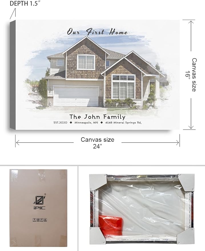 IPIC - Custom Watercolor House Portrait. Watercolor House Painting Personalized Housewarming Gift Custom Giclee Print Includes Names and the Special Date. W 24" x H 16" Ready to Hang.