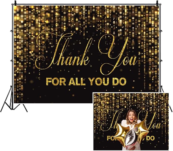 12x10ft Thank You for All You Do Backdrop Black Gold Congratulations Graduates Background Be Thankful to The Teacher Doctor Staff We Appreciate You Decor Banner Backdrop for Senior Year Party