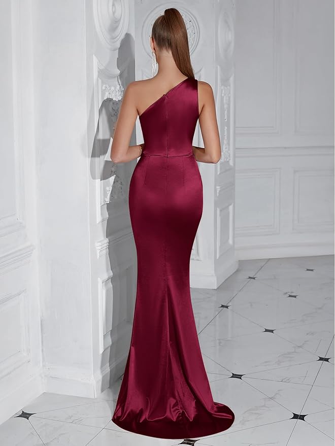 Formal Dresses for Women Cocktail Wedding Guest Satin One Shoulder Maxi Party Prom Sexy Corset Bodycon Evening Gowns