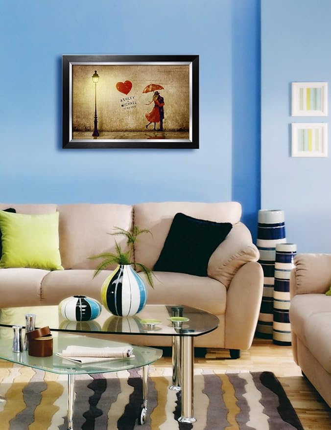 IPIC - Our First Kiss Personalized Framed Artwork for Romantic Anniversary and Wedding gifts; Picture size: 24x16, Framed Size: 27x19